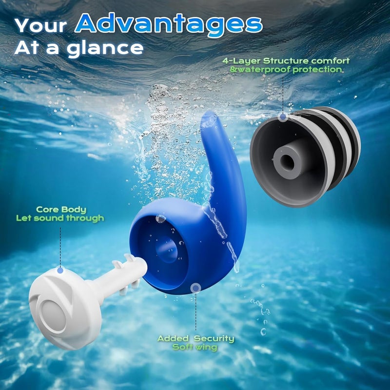 ANANJY Waterproof Swimming Ear Plugs for Adults - 3 Pairs of Reusable Soft Silicone Swim Earplugs,Perfect for Surfing, Diving,Pool,Showering and Other Water Sports - Keep Water Out and Ear Protection - Image 2